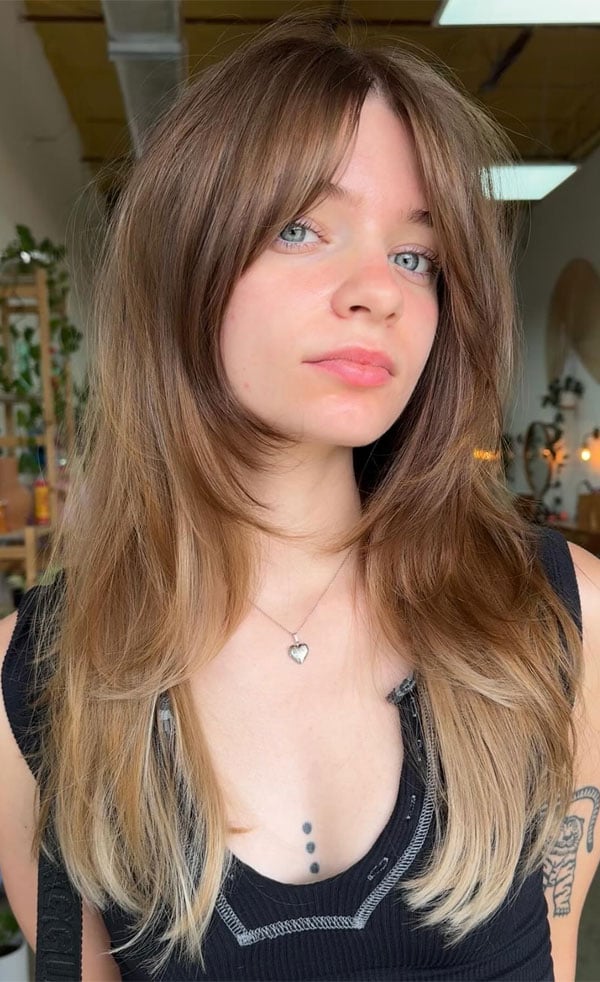 Collarbone Shag With Ombre Transition — Shag 2027 with Curtain Bangs