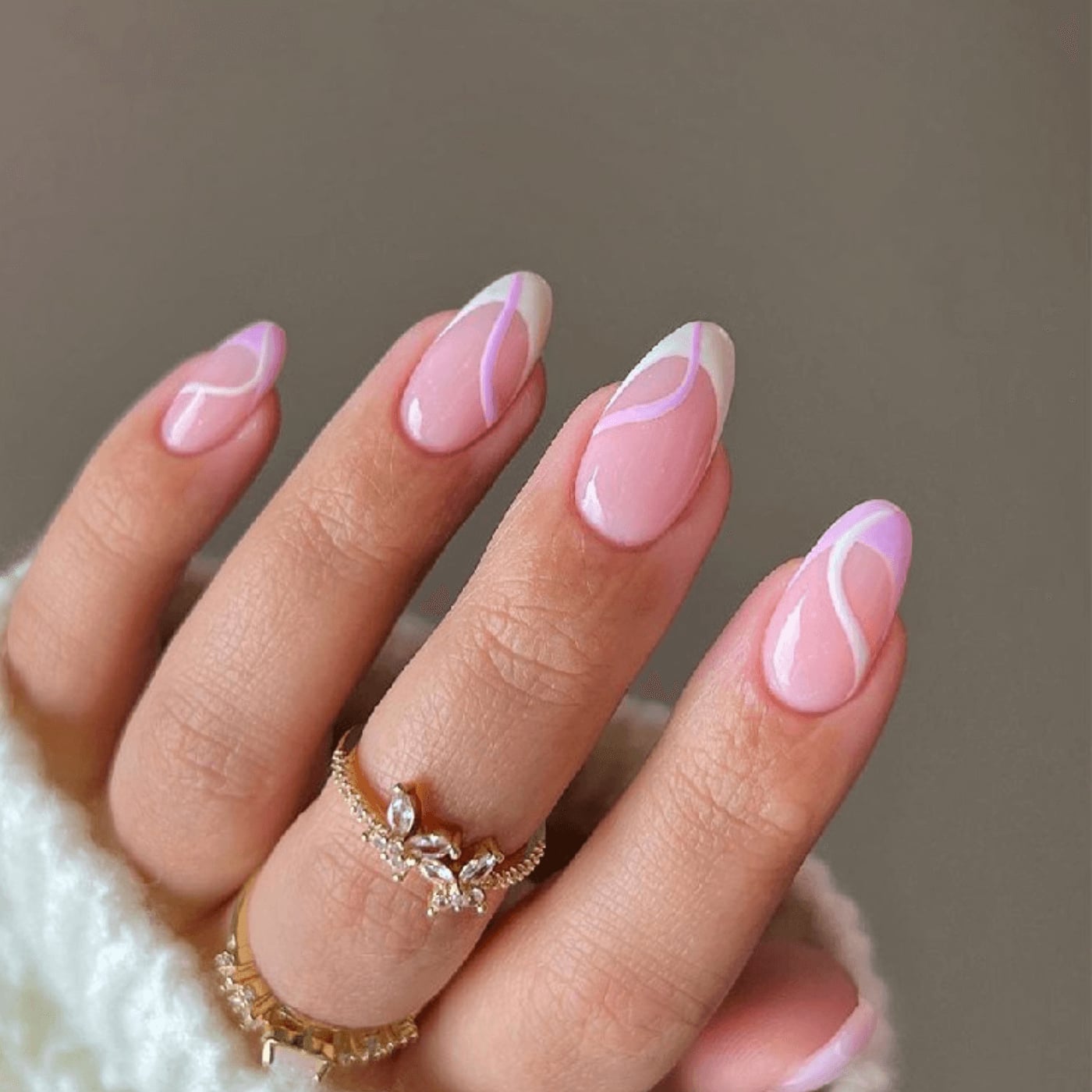 Medium Almond French With Pastel Wavy Lines Medium Almond French With Pastel Wavy Lines — Almond Nails 2027 for Fat Fingers