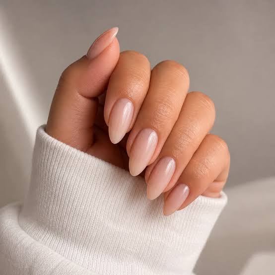 Medium Almond Sheer Nude Pink Glossy Medium Almond Sheer Nude Pink Glossy — Almond Nails 2027 for Fat Fingers