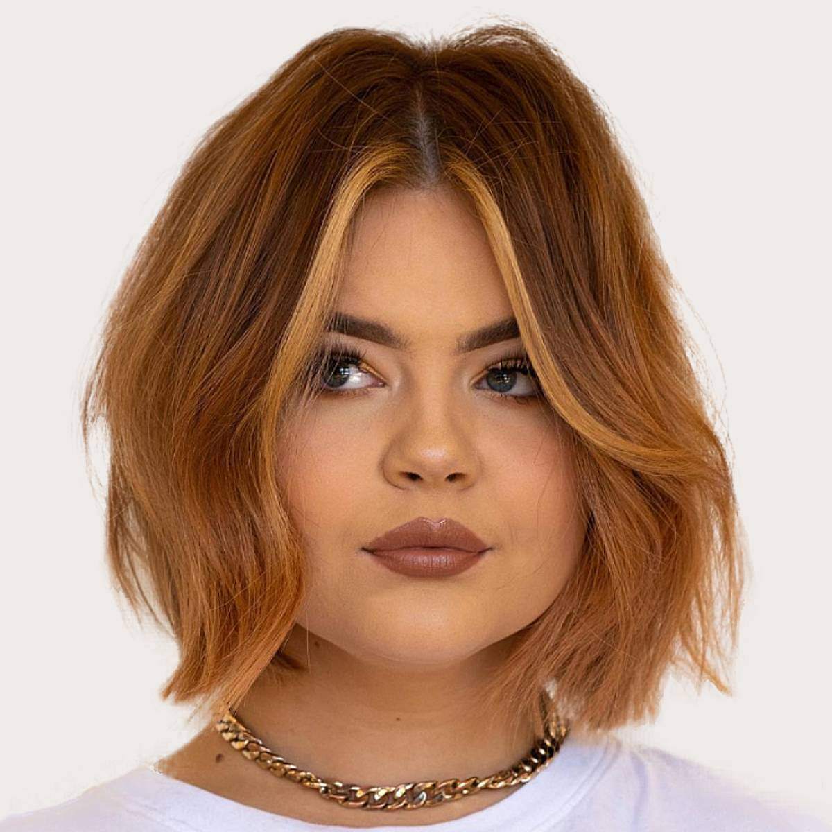 Chin Length Copper Bob With Money Piece Chin Length Copper Bob With Money Piece — Winter Hairstyles 2027 for Round Faces