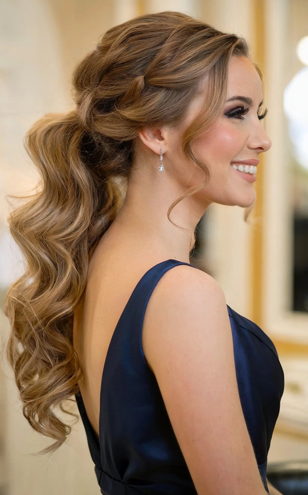 Blonde Wavy Ponytail With Side Swept Bangs Blonde Wavy Ponytail With Side Swept Bangs — Ponytail Hairstyles 2027 for Curly Hair