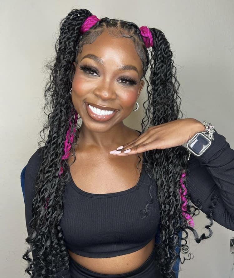 Black Island Twists With Pink Accents in Pigtails Black Island Twists With Pink Accents in Pigtails — Island Twists 2027