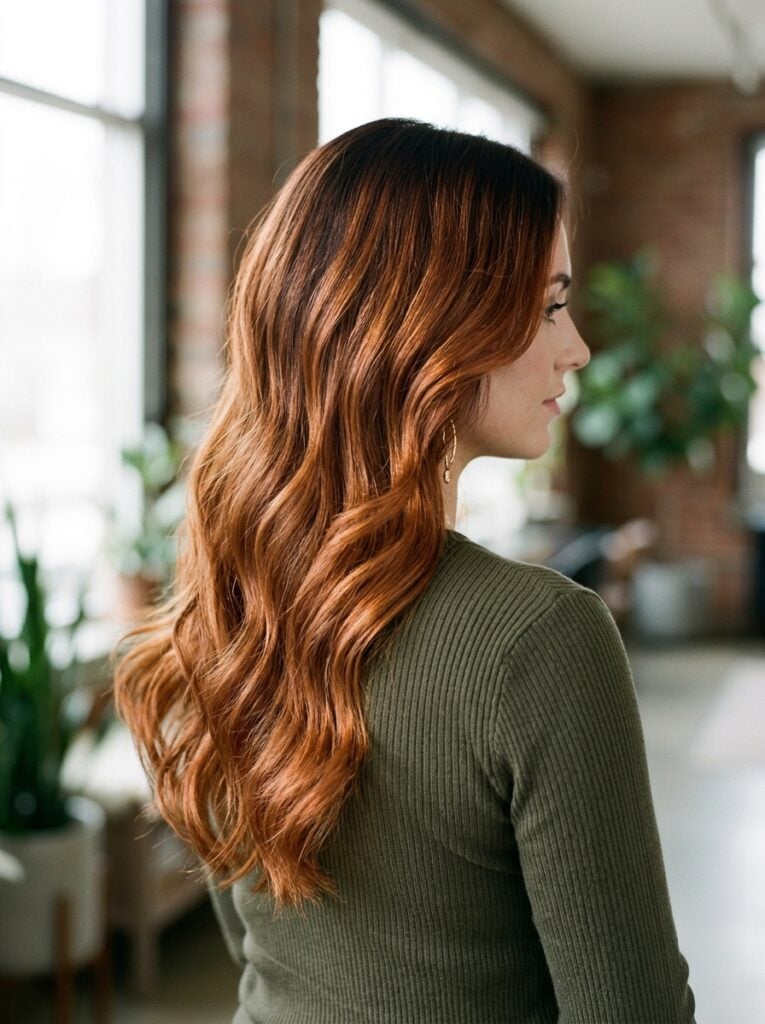 Copper Balayage Mid-Back Length With Side Part Copper Balayage Mid-Back Length With Side Part — Balayage on Red Hair 2027
