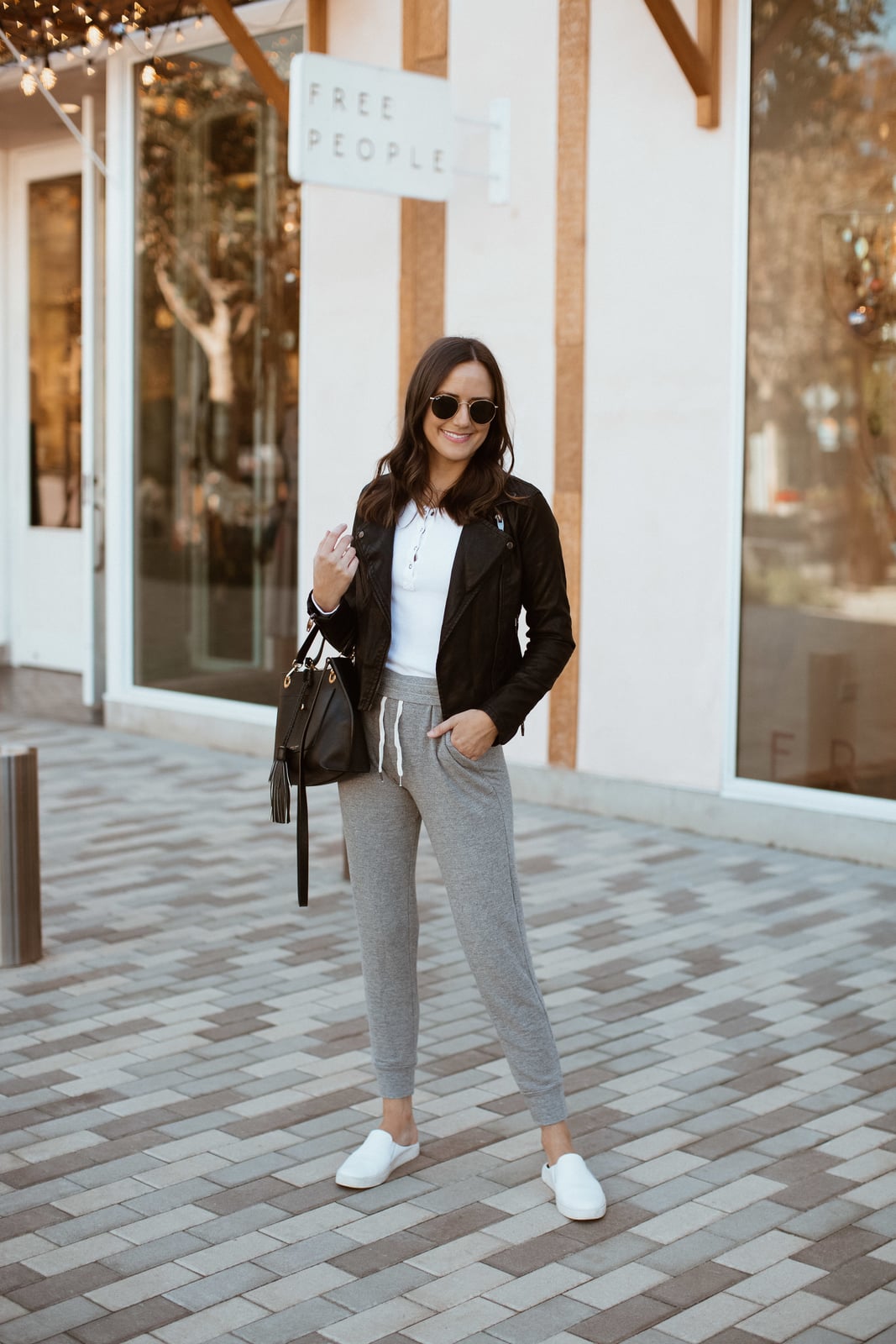 Gray Joggers With Henley and Black Leather Jacket Gray Joggers With Henley and Black Leather Jacket — Gray Joggers Outfits 2027