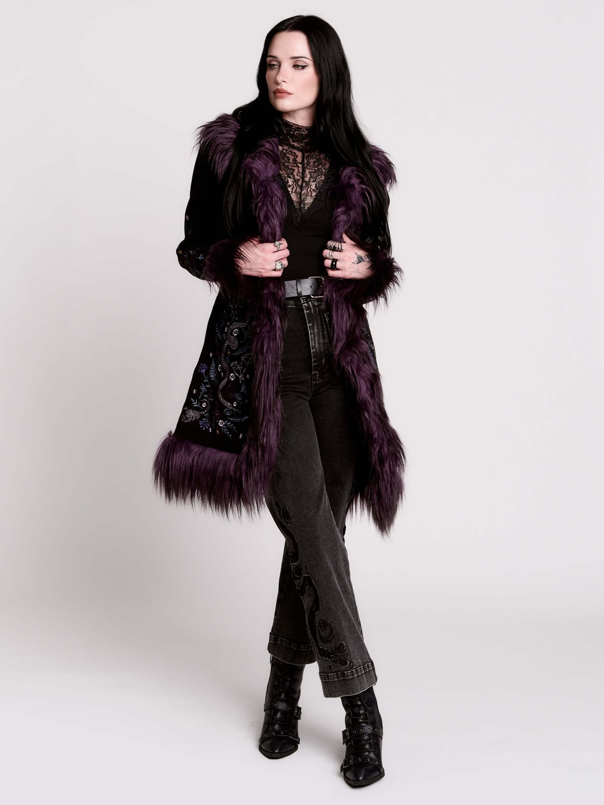 Embroidered Coat with Faux Fur Trim Embroidered Coat with Faux Fur Trim — Vampire Aesthetic Outfits 2027