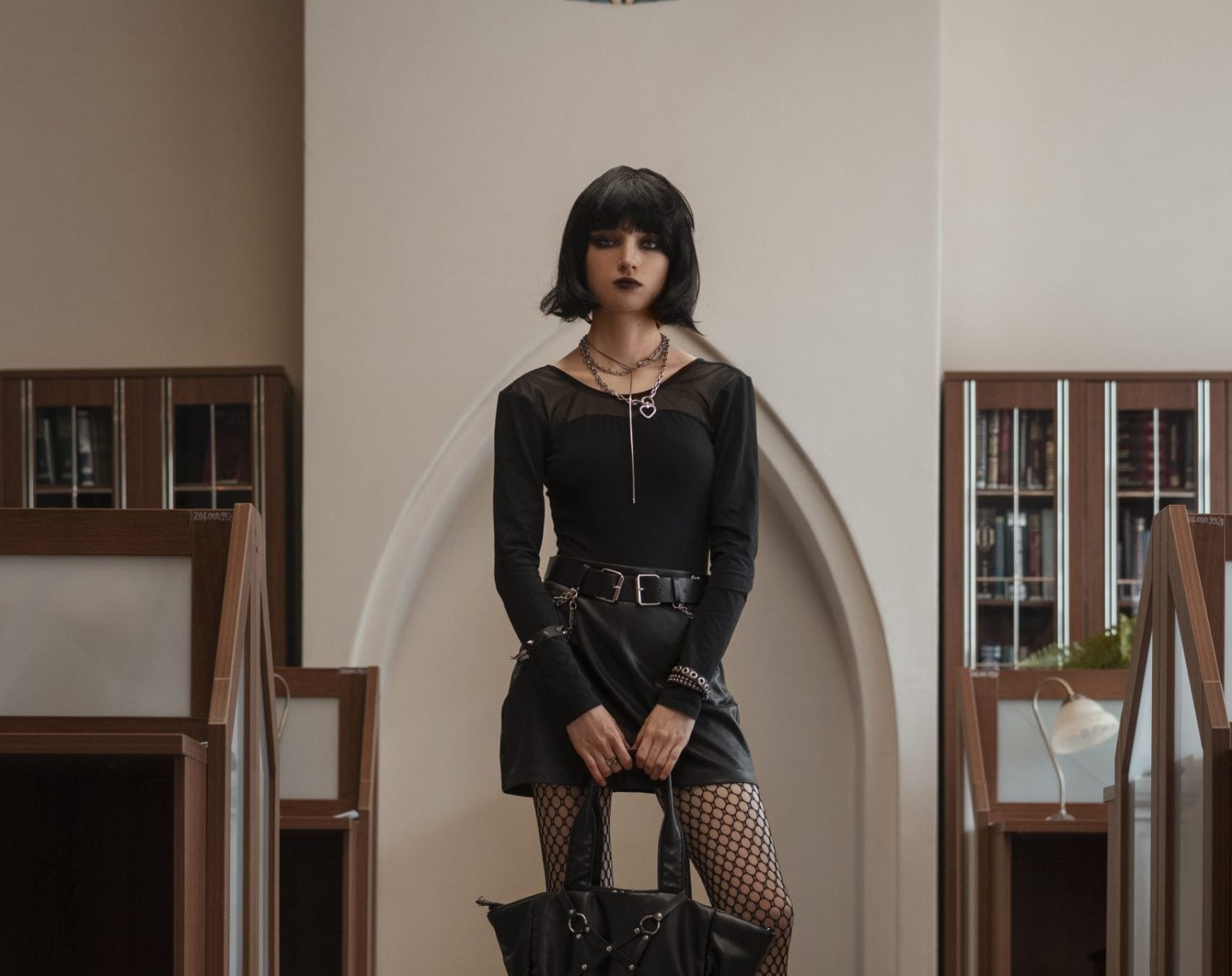 Black Mesh Top and Faux Leather Mini Skirt Black Mesh Top and Faux Leather Mini Skirt — Vampire Aesthetic Outfits 2027