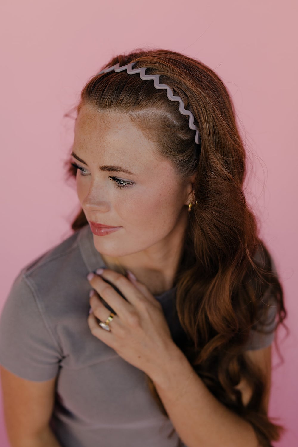 Thick Red Wavy Hair With Light Zigzag Headband — Zigzag Headband Hairstyles 2027