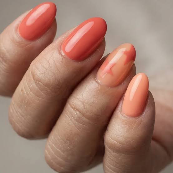 Coral Peach Gradient Accent Nails Coral Peach Gradient Accent Nails — Short Nails 2027 for Mature Hands