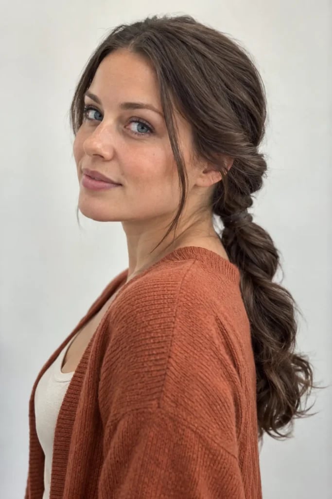 Low Ponytail With Chunky Braid Low Ponytail With Chunky Braid — Winter Ponytail Hairstyles 2027